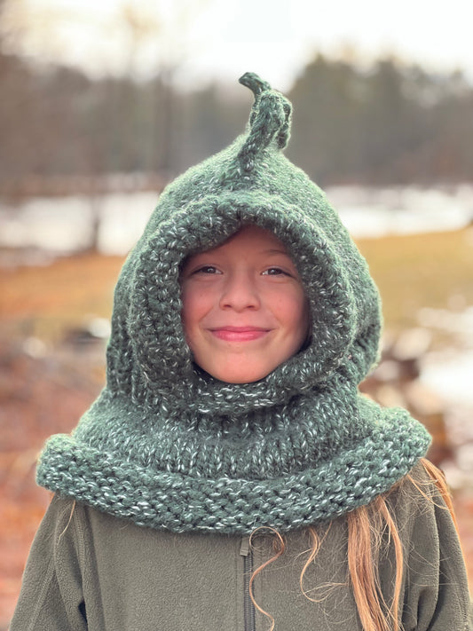Forest Friends hand knit hood
